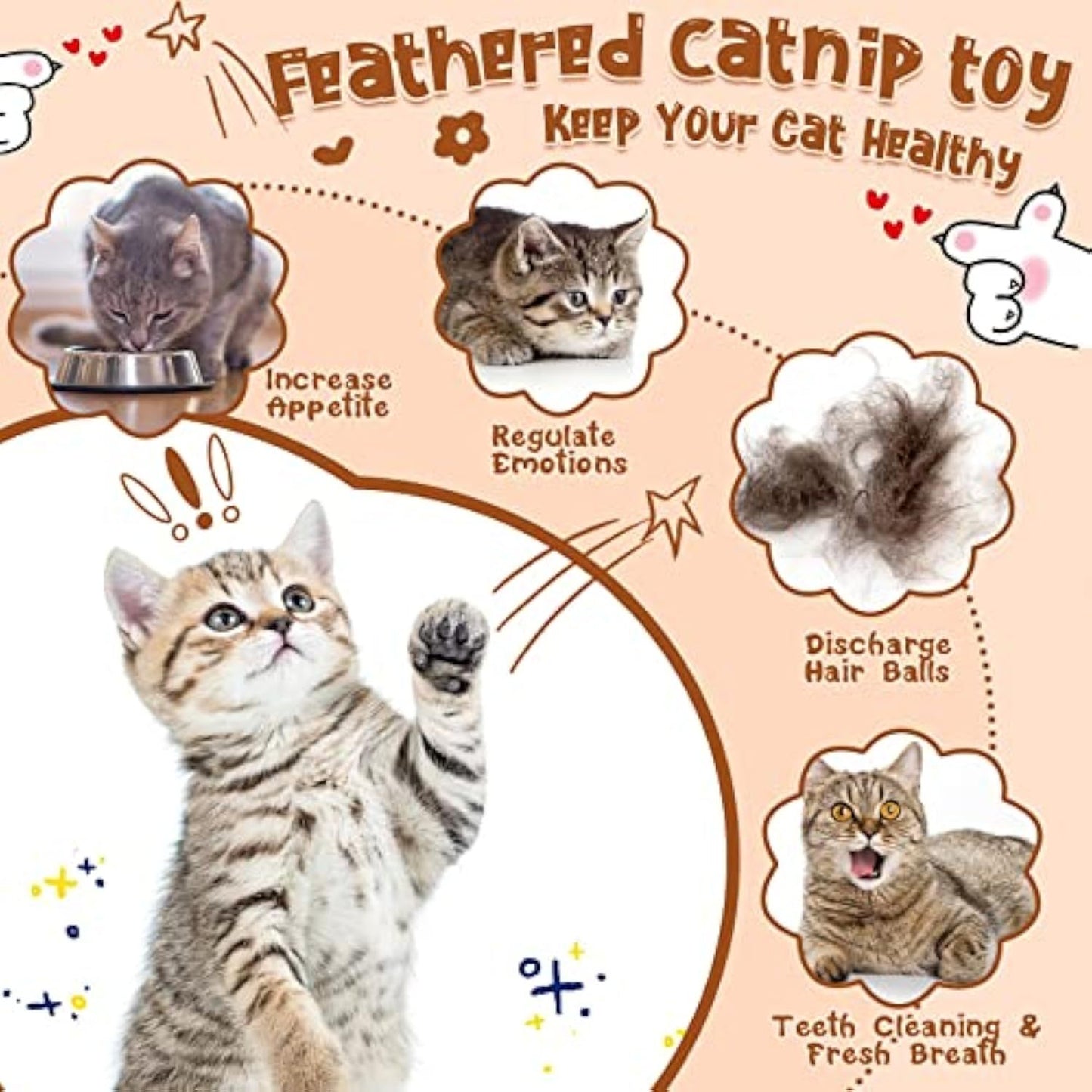 Natural Interactive Cat Toy, Catnip Feather Ball, Compressed Natural Cat Kicker With Feathers For Kitty