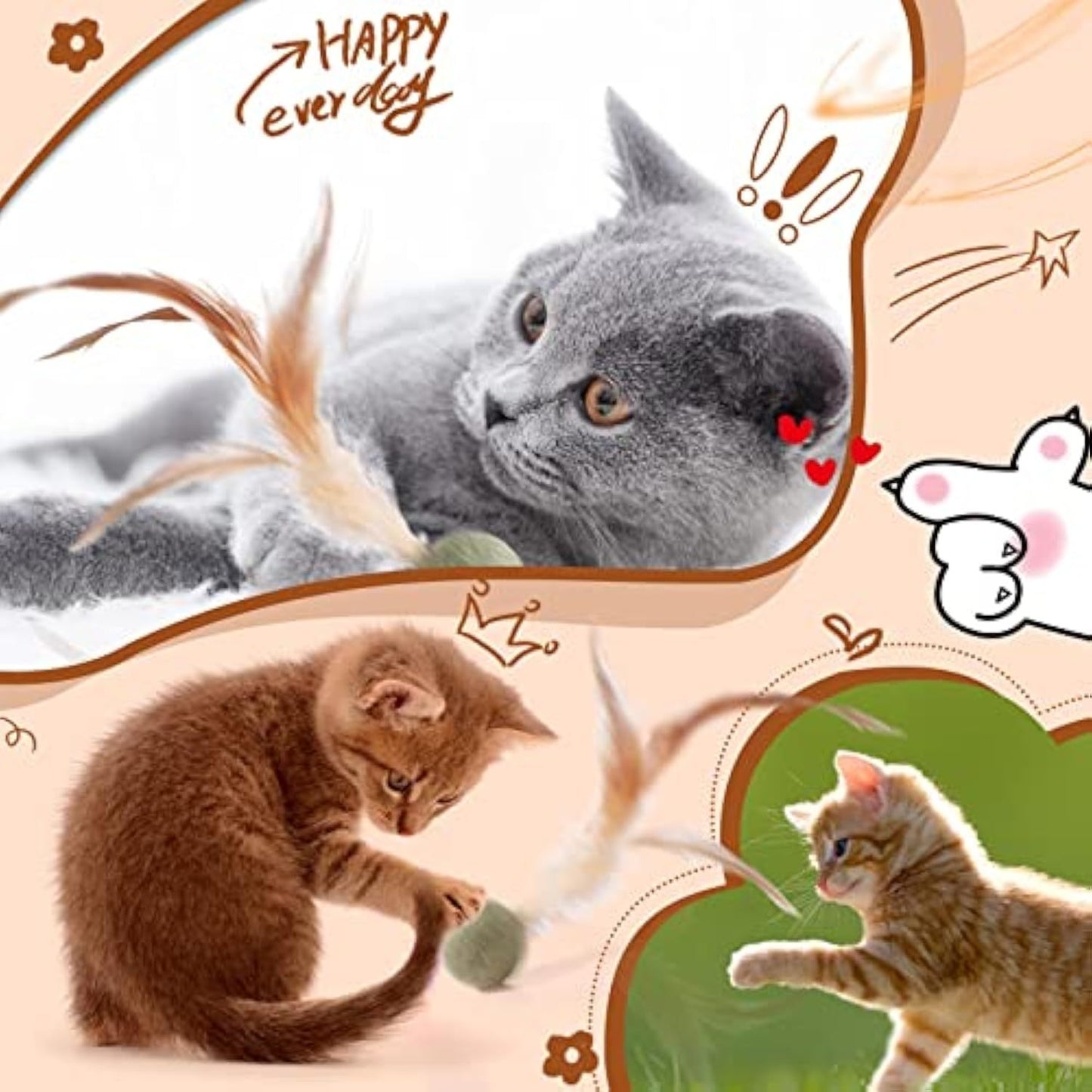 Natural Interactive Cat Toy, Catnip Feather Ball, Compressed Natural Cat Kicker With Feathers For Kitty