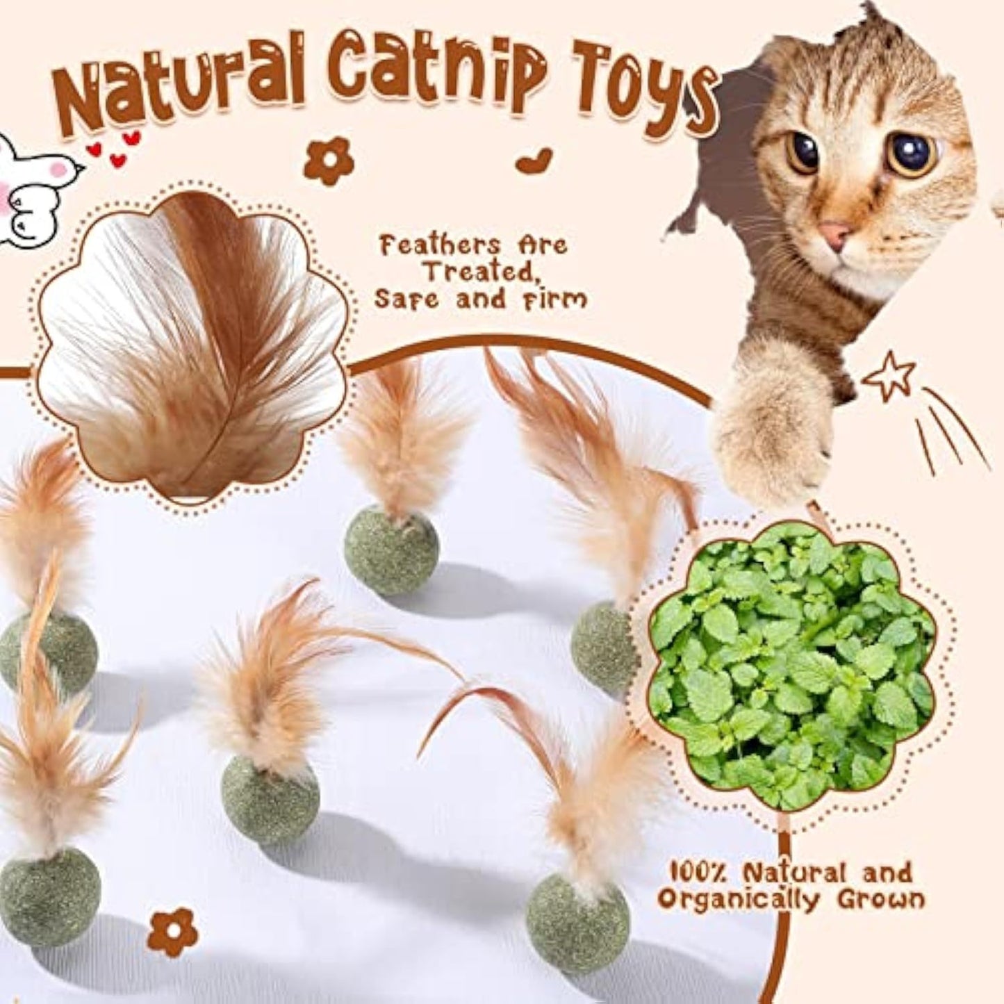 Natural Interactive Cat Toy, Catnip Feather Ball, Compressed Natural Cat Kicker With Feathers For Kitty