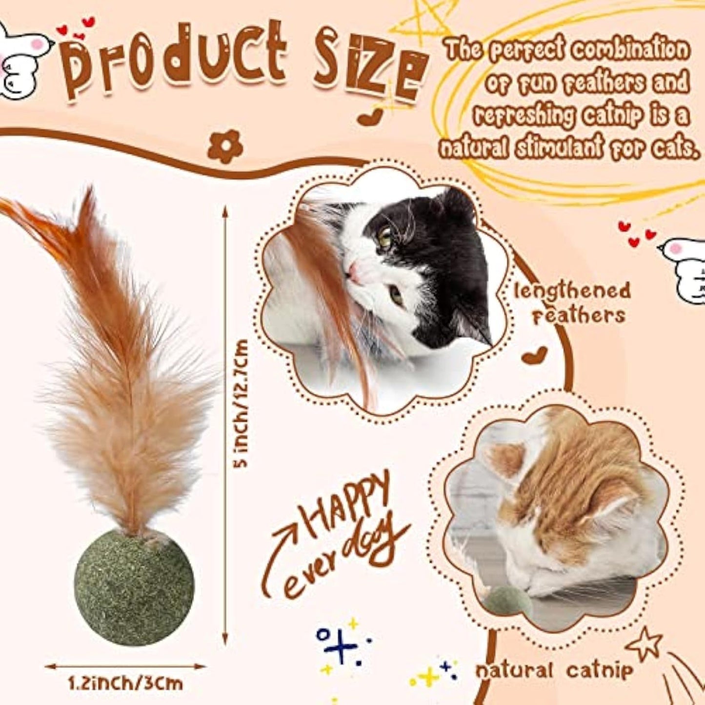 Natural Interactive Cat Toy, Catnip Feather Ball, Compressed Natural Cat Kicker With Feathers For Kitty