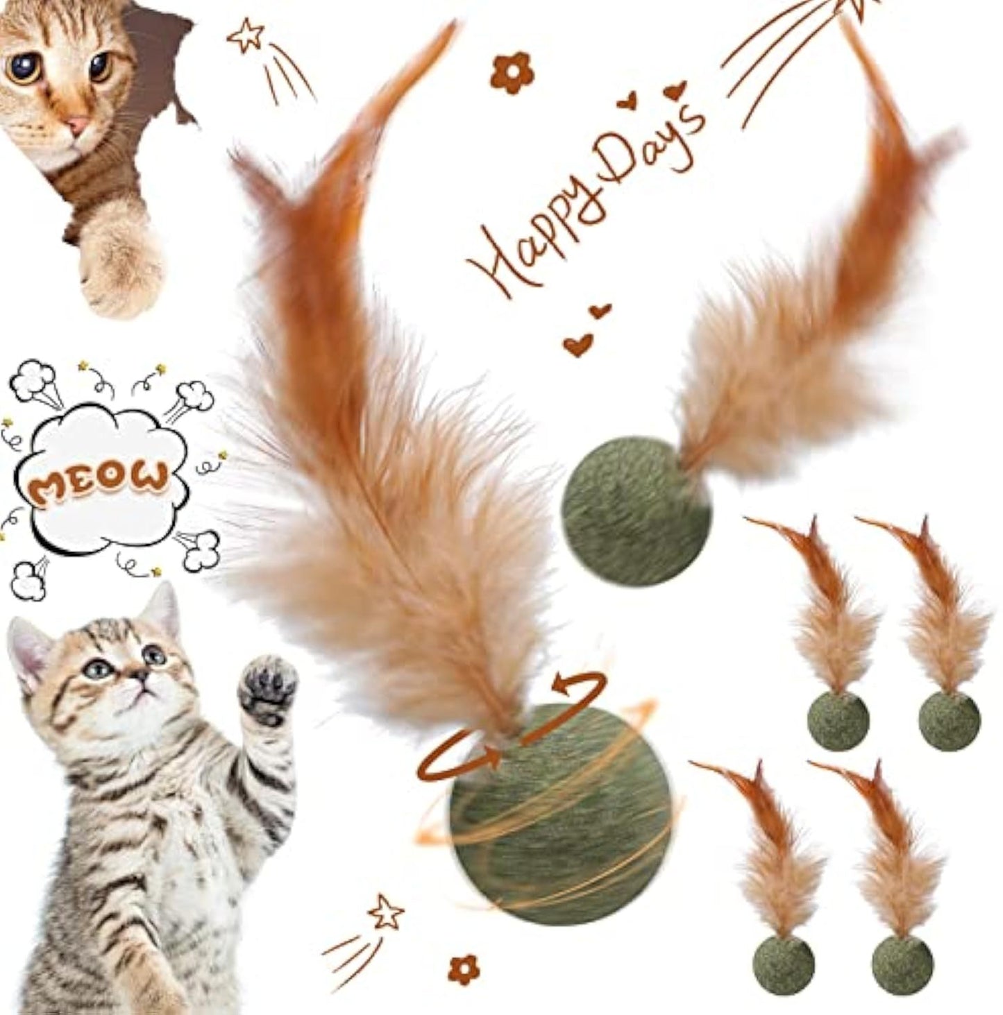 Natural Interactive Cat Toy, Catnip Feather Ball, Compressed Natural Cat Kicker With Feathers For Kitty